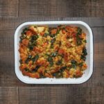 cornbread stuffing in a white casserole dish