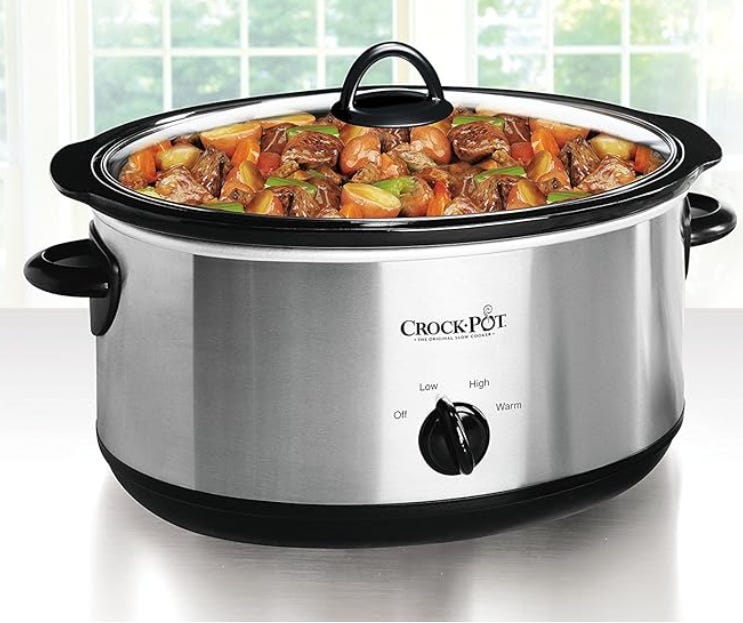 Crock-Pot slow cooker filled with beef stew