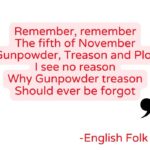 Quote card: “Remember, remember the fifth of November…”, an English folk verse