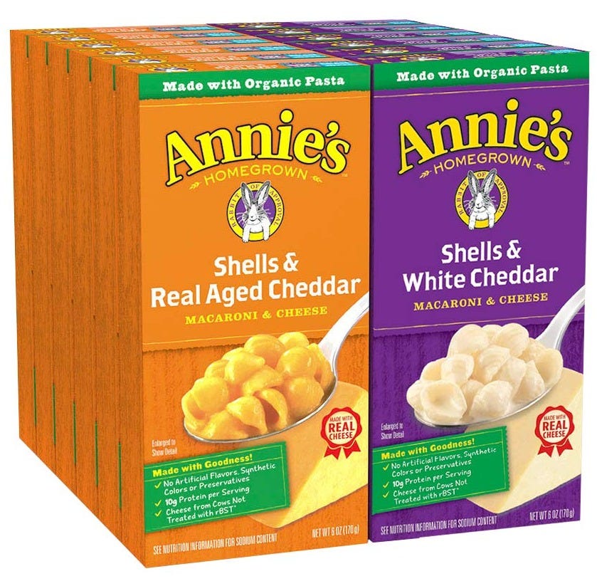 Annie's organic mac and cheese boxes