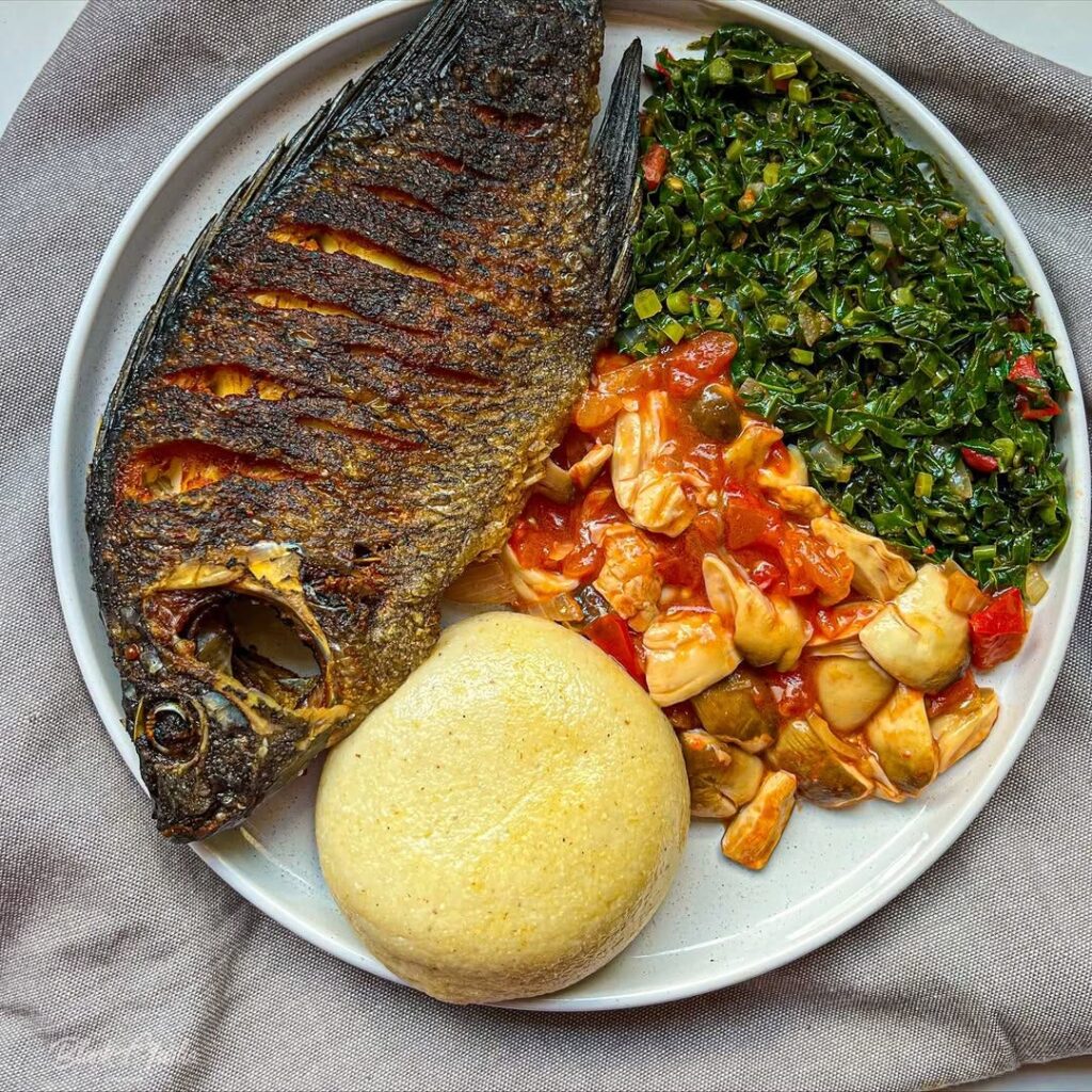 Zambian cuisine on a white plate