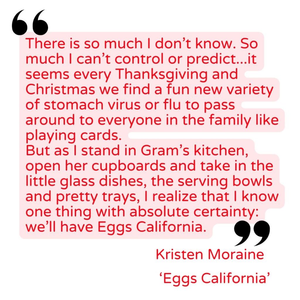 Quote card from Kristen Moraine’s ‘Eggs California’ about her Gram’s kitchen