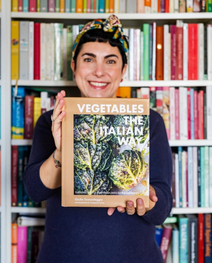 Giulia with her new cookbook, Vegetables the Italian Way