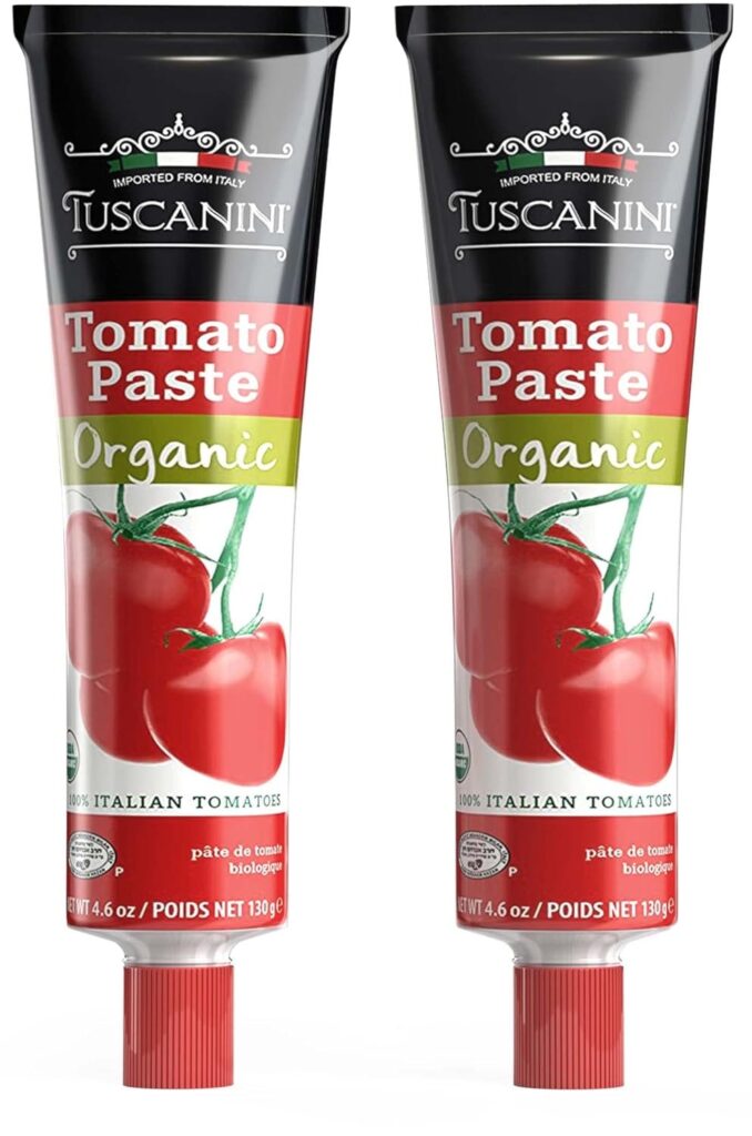 2 pack of Tuscanini Organic Tomato Paste Tube 4.6oz on a white background