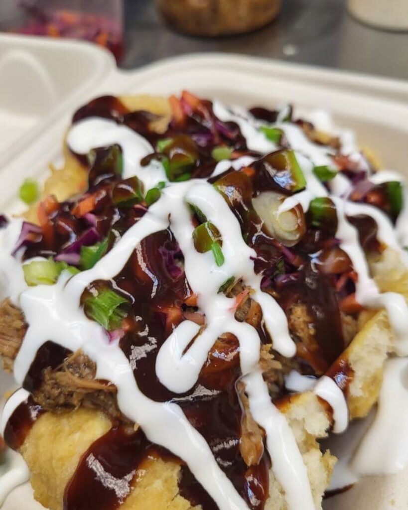 Frybread Indian Tacos in a to go container
