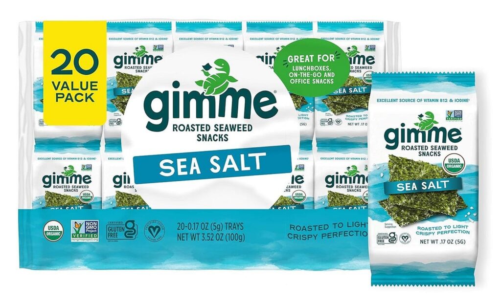 Gimme Seaweed Organic Premium Roasted Seaweed Snacks, Sea Salt, 20 Count