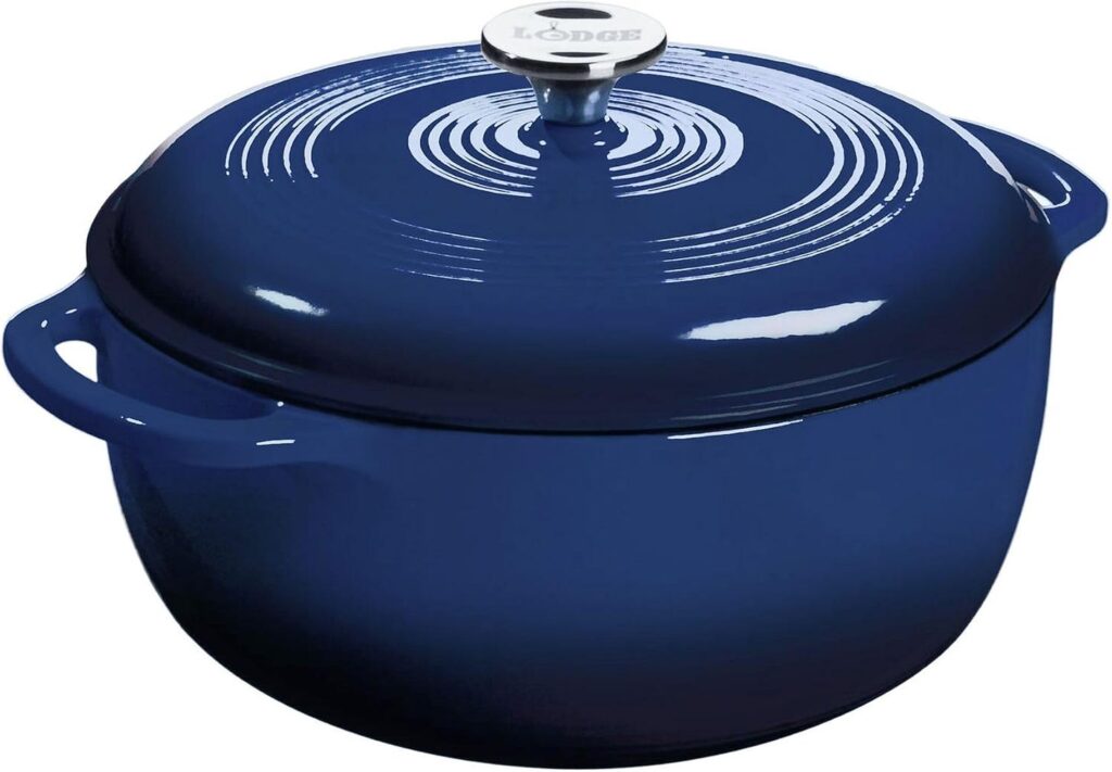 a blue Lodge Essential Enamel Cast Iron Dutch Oven 6 Quarts on a white background