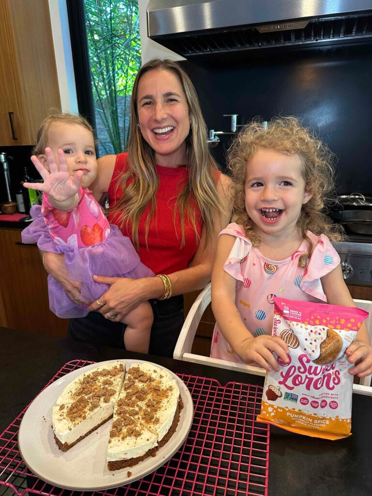 Loren Castle and her two daughters with a pie and a bag of Sweet Loren's cookie dough