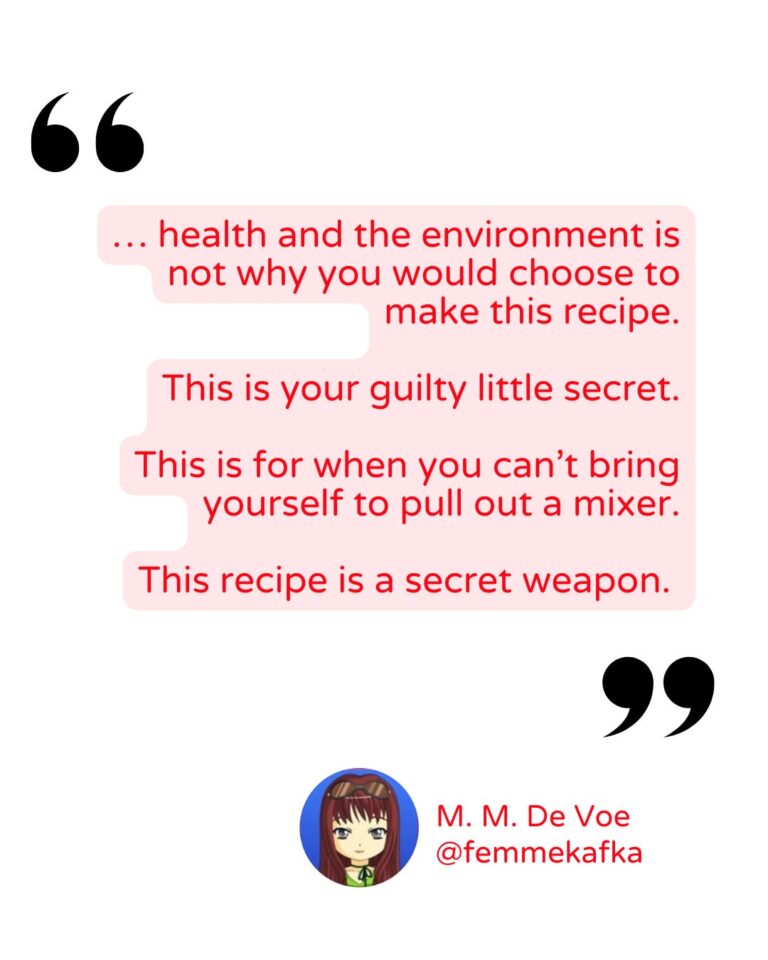 Quote card from M. M. De Voe’s guilty secret poppy seed chicken story